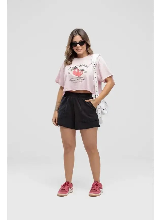 Camiseta Estonada Cropped Strawberry
