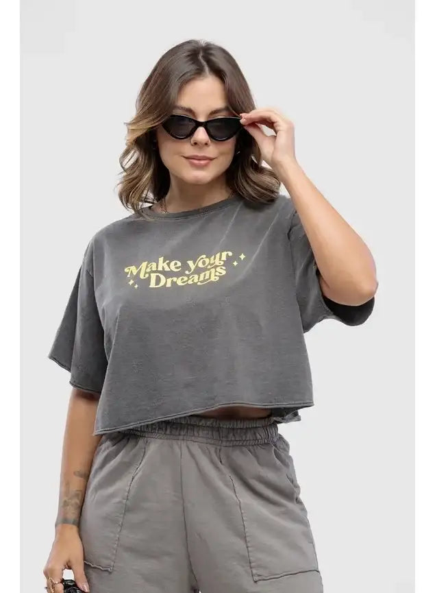 Camiseta Estonada Cropped Make Your Dream