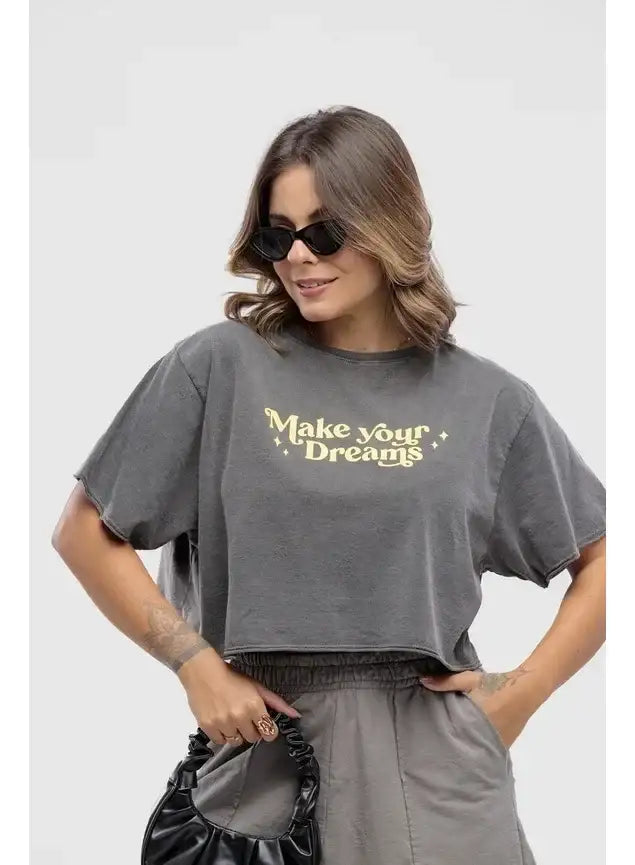 Camiseta Estonada Cropped Make Your Dream