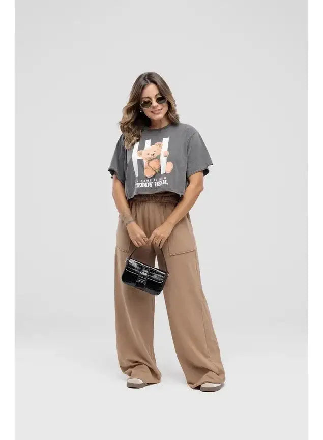 Camiseta Estonada Cropped Teddy Bear