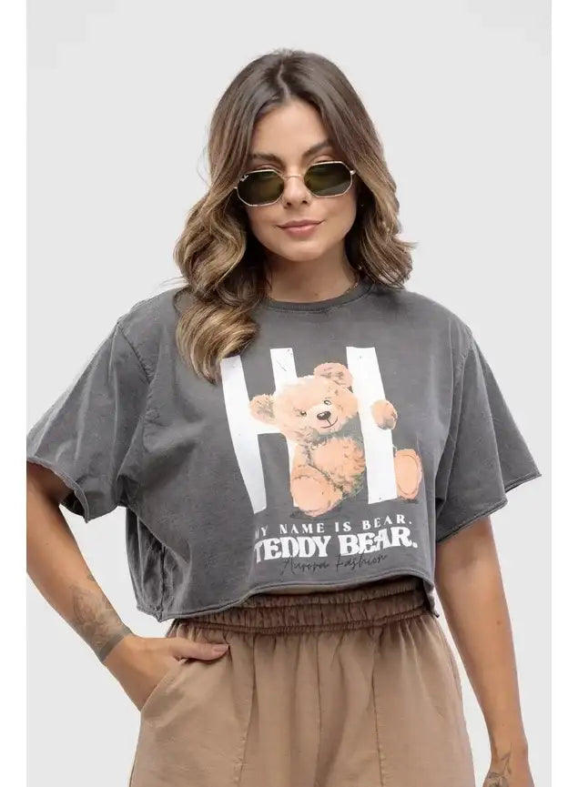 Camiseta Estonada Cropped Teddy Bear