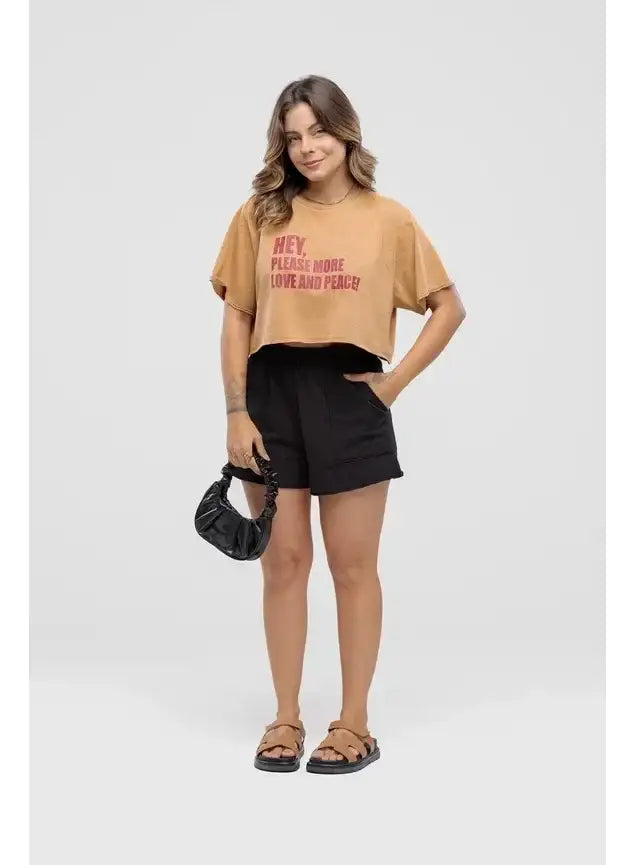 Camiseta Estonada Cropped Hey Please More