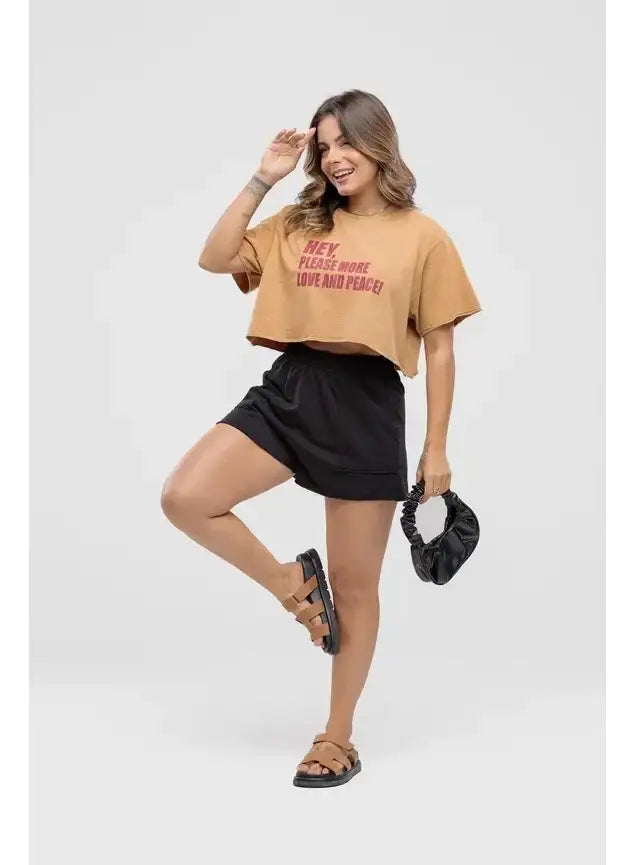 Camiseta Estonada Cropped Hey Please More