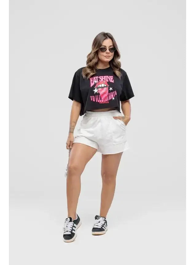 Camiseta Estonada Cropped Eat Shine