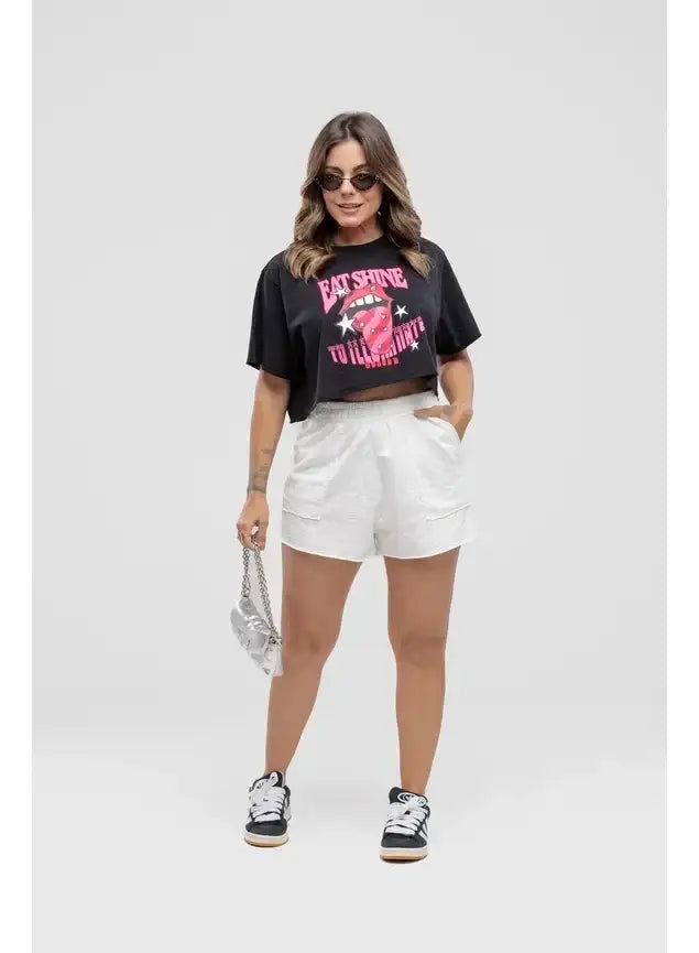 Camiseta Estonada Cropped Eat Shine