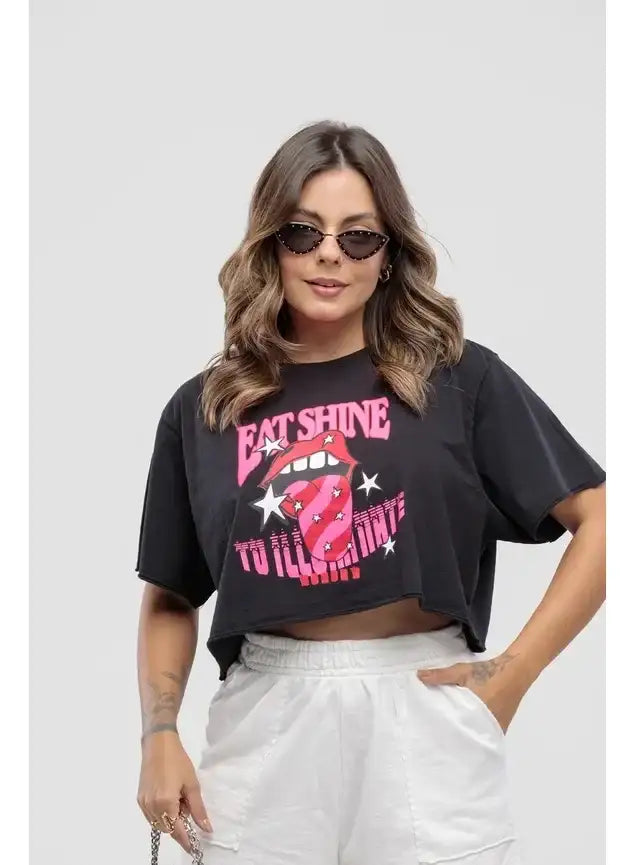 Camiseta Estonada Cropped Eat Shine