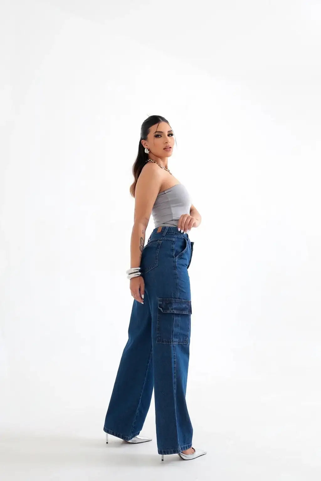Calça Jeans Cargo