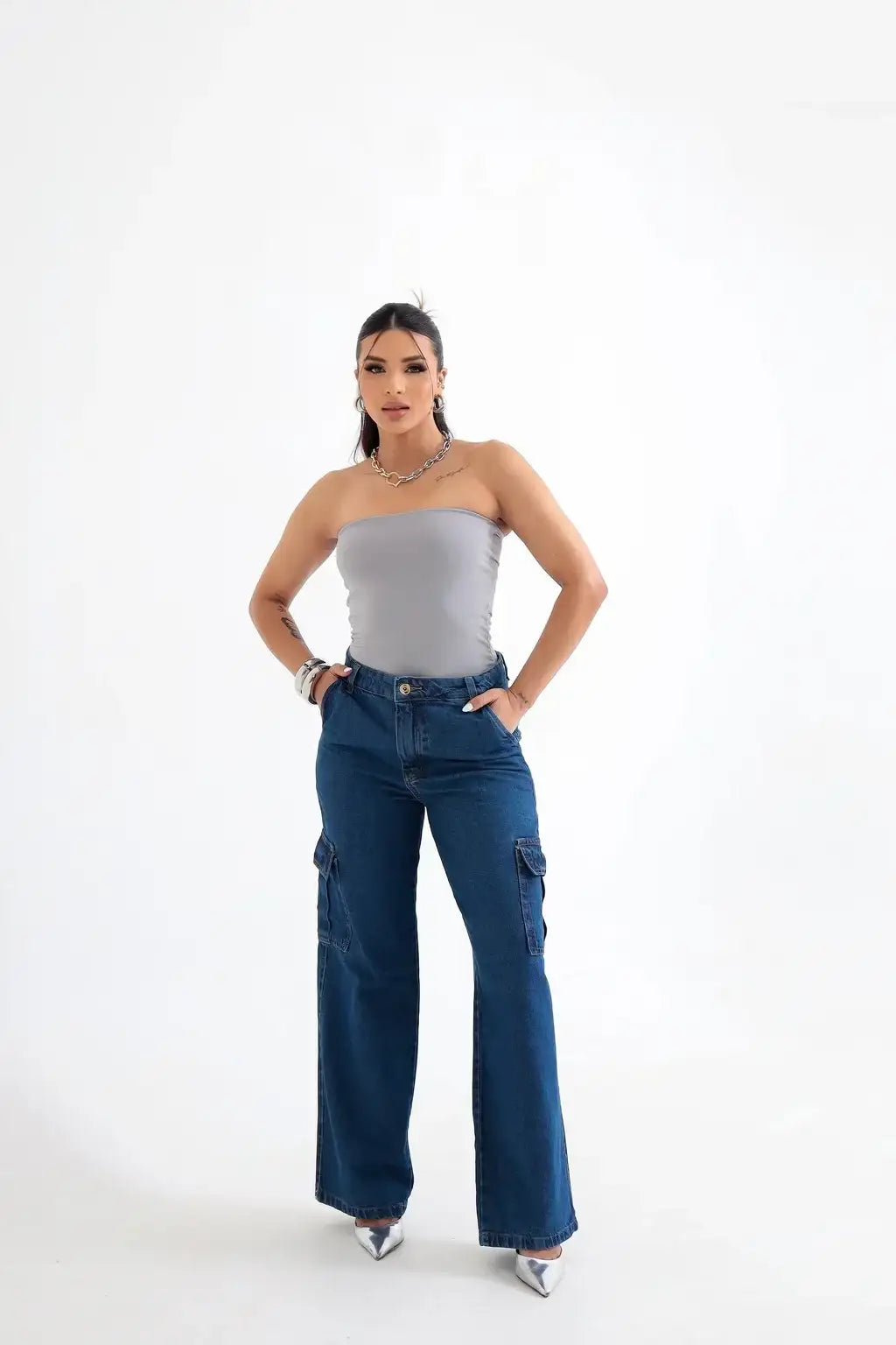 Calça Jeans Cargo