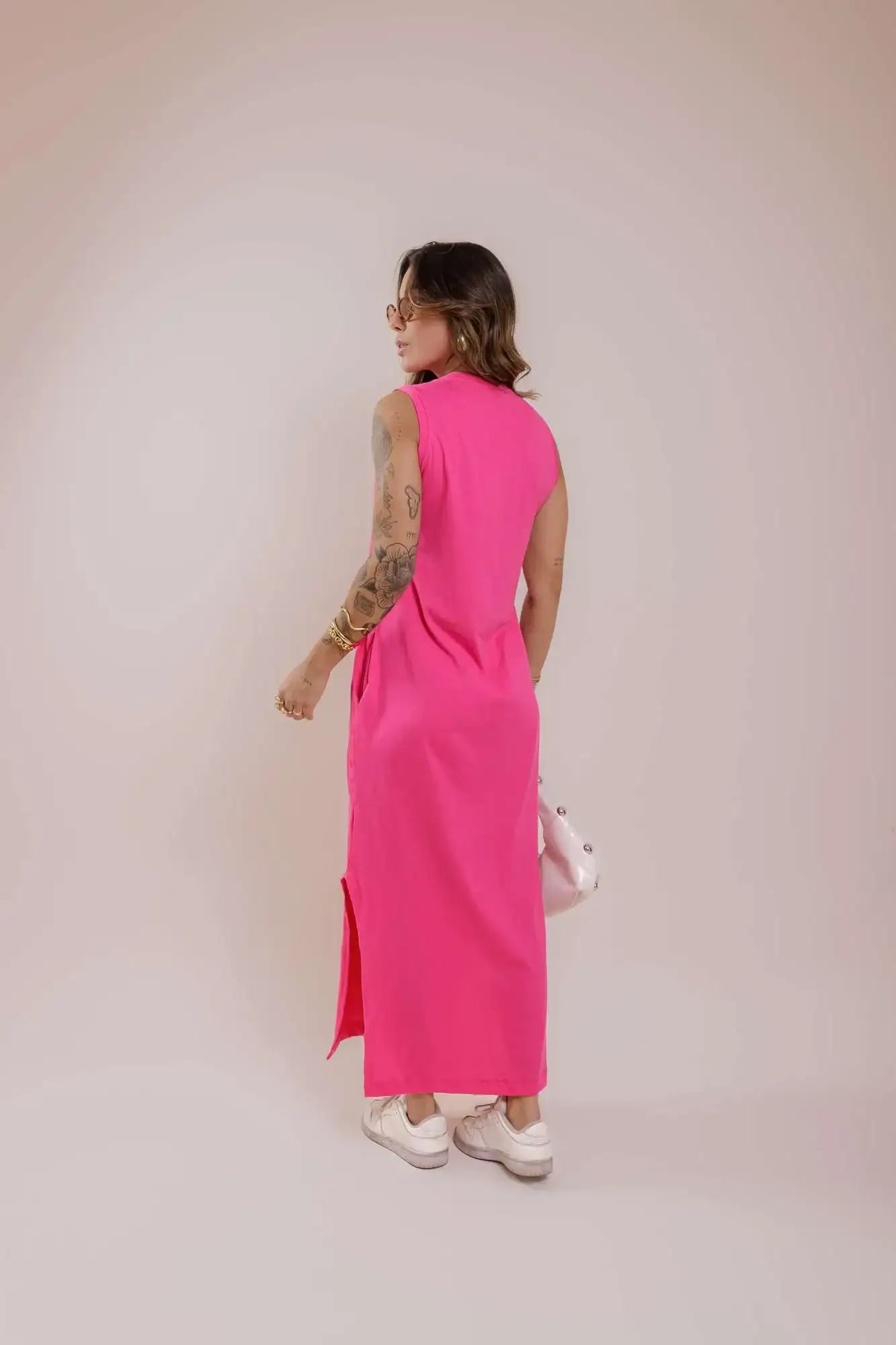 Vestido Longo cavado C/bolso