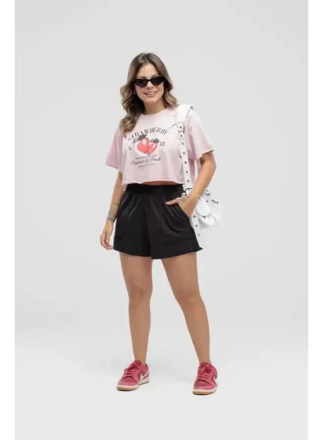 Camiseta Estonada Cropped Strawberry
