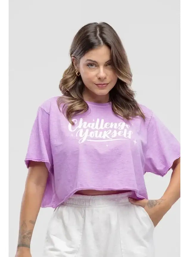 Camiseta Estonada Cropped Challenge Yourself