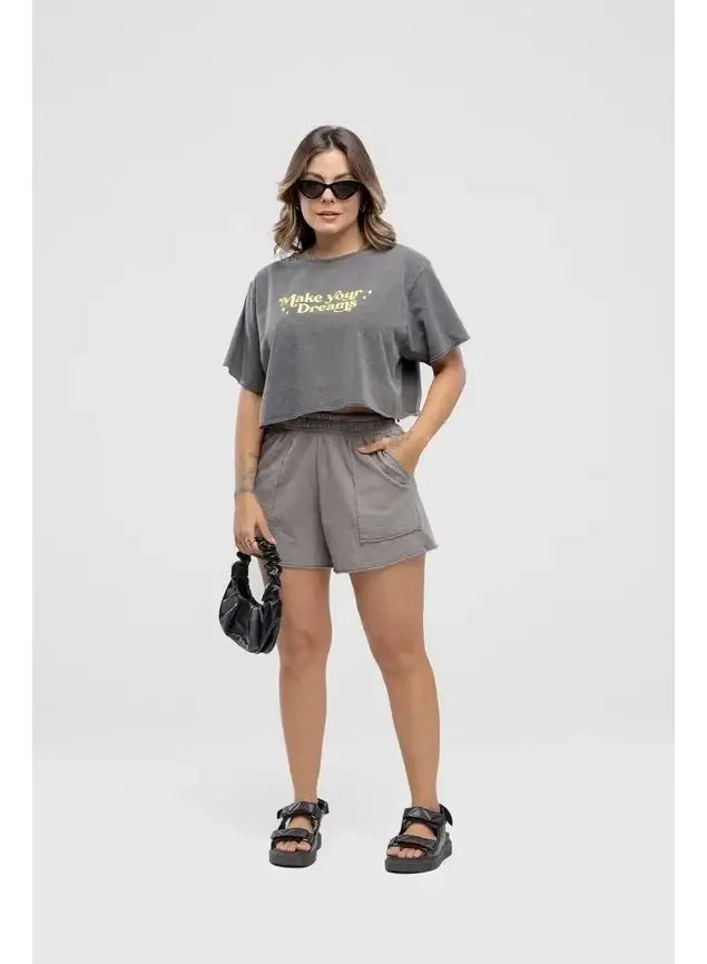 Camiseta Estonada Cropped Make Your Dream