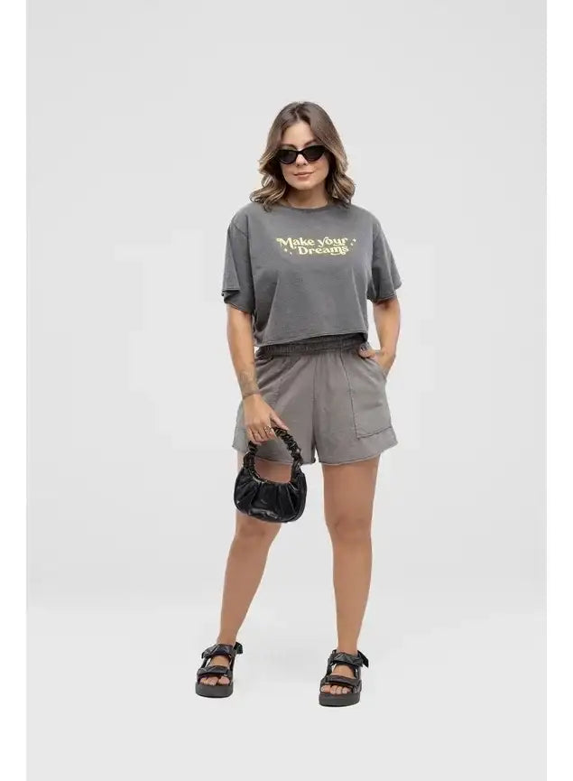 Camiseta Estonada Cropped Make Your Dream