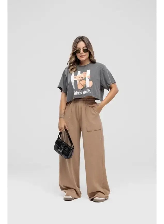 Camiseta Estonada Cropped Teddy Bear
