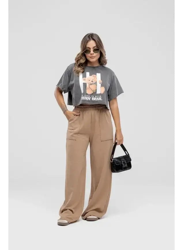 Camiseta Estonada Cropped Teddy Bear