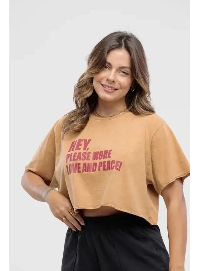 Camiseta Estonada Cropped Hey Please More