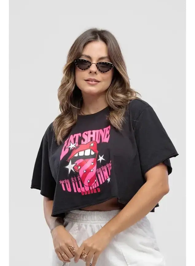 Camiseta Estonada Cropped Eat Shine